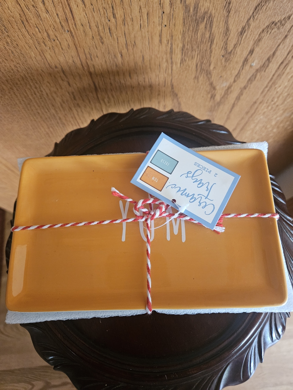 Nwt Ceramic Serving Tray Set - ORANGE AND TEAL YUM AND FRESH TrinketTray